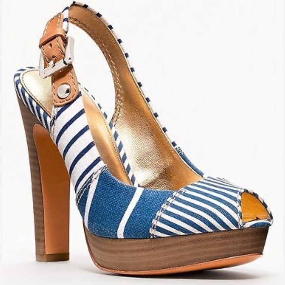 Coach Berli Platform Nautical Striped Open Toe Heels- Size 7